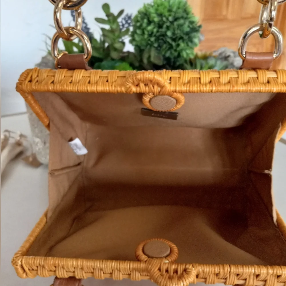 Serpui Paola Wicker Bag with Bamboo handles & strap. MSRP $398